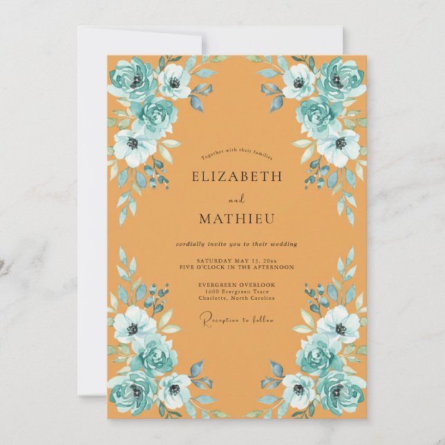 Invitation Mariage Moutarde Azur Paeonie (Devant)