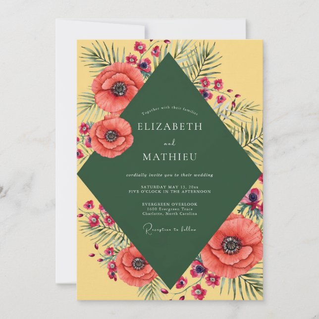 Invitation Mariage Moutarde Coquelicot Palmier (Devant)