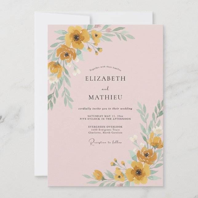 Invitation Mariage Moutarde Coquelicot Rouge (Devant)