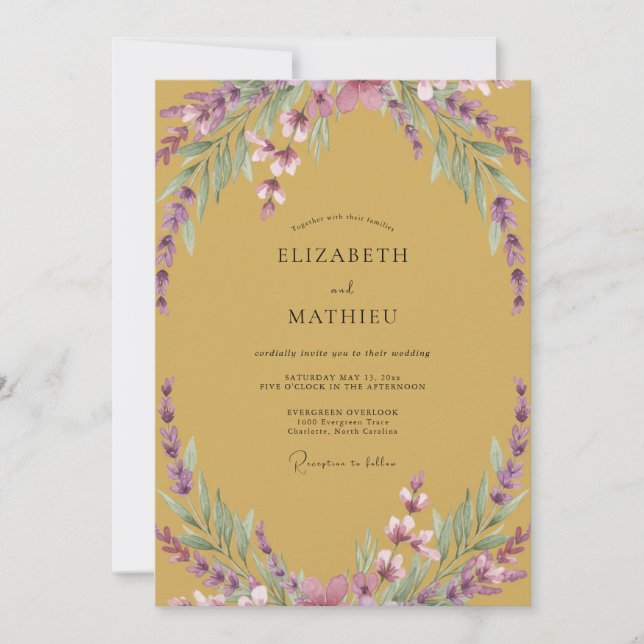 Invitation Mariage Moutarde de Bois Améthyste Wisteria (Devant)