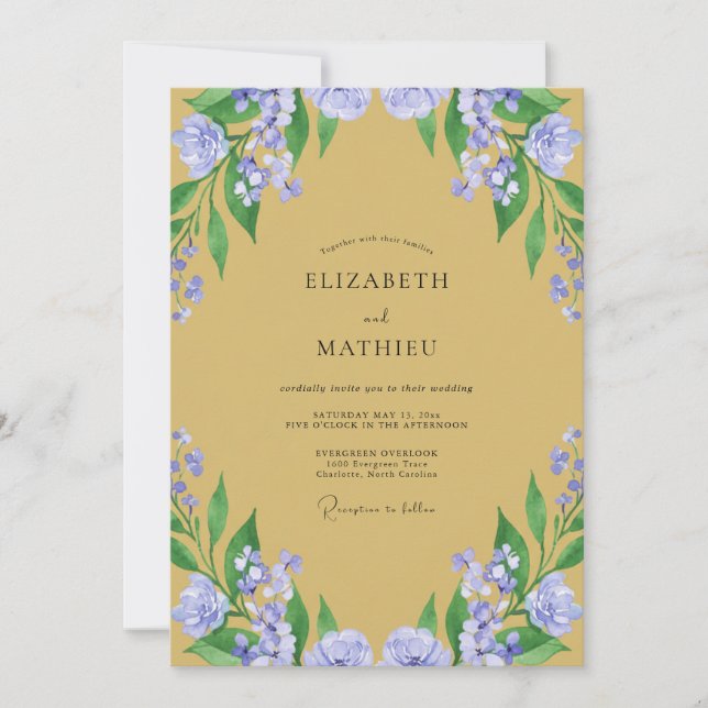 Invitation Mariage Moutarde Fleur de Lilas (Devant)