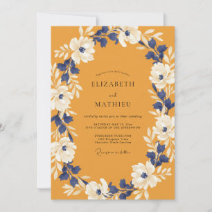 Invitation Mariage Moutarde Indigo Vigne