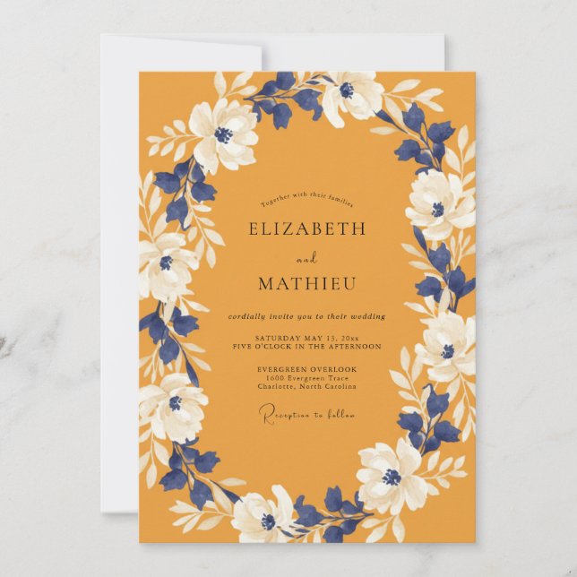 Invitation Mariage Moutarde Indigo Vigne (Devant)