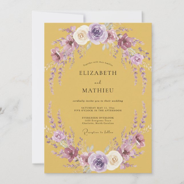 Invitation Mariage Moutarde Lavande Wisteria (Devant)