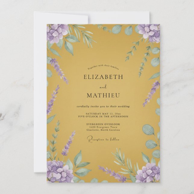 Invitation Mariage Moutarde Lilas Lavande Eucalyptus (Devant)