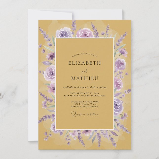 Invitation Mariage Moutarde Lilas Rose (Devant)