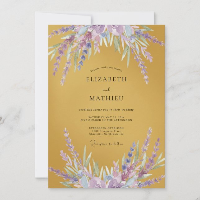 Invitation Mariage Moutarde Lilas Wisteria (Devant)
