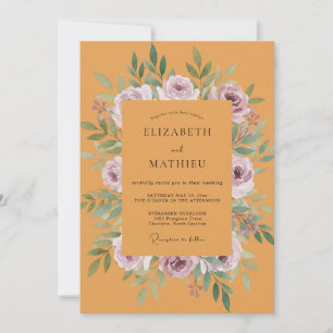 Invitation Mariage Moutarde Mauve Pivoine