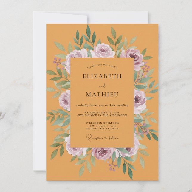 Invitation Mariage Moutarde Mauve Pivoine (Devant)