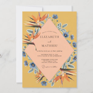 Invitation Mariage Moutarde Oiseau de Paradis Sauge