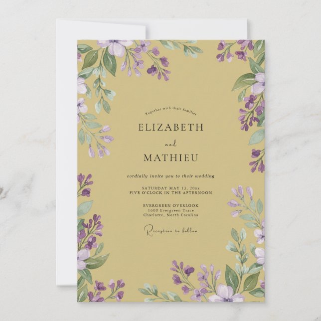 Invitation Mariage Moutarde Pâle Lilas Wisteria (Devant)