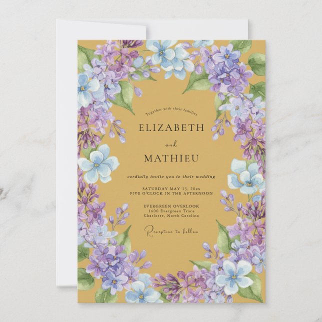 Invitation Mariage Moutarde Pervenche Wisteria (Devant)