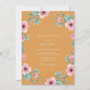 Invitation Mariage Moutarde Rose Coquelicot