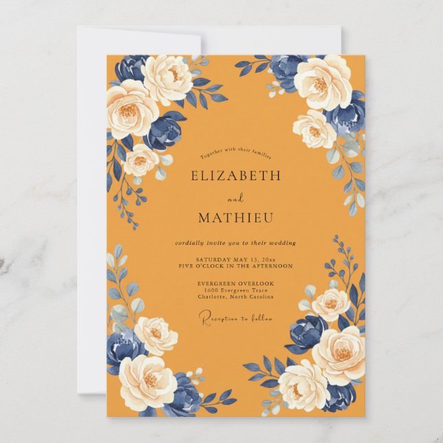 Invitation Mariage Moutarde Rose Navy (Devant)