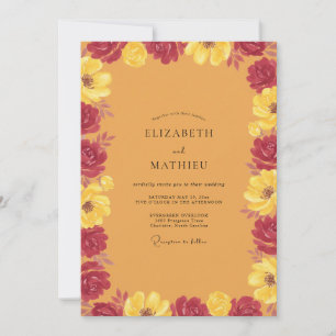 Invitation Mariage Moutarde Rouge Ranunculus Eucalyptus