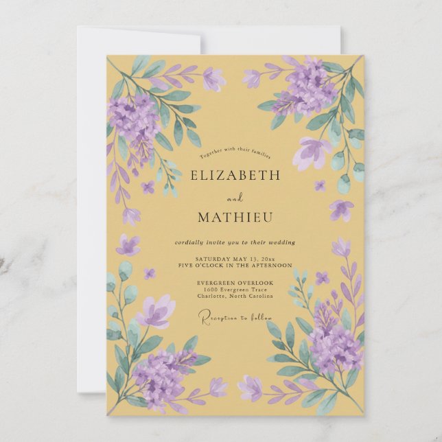 Invitation Mariage Moutarde Violet Wisteria (Devant)