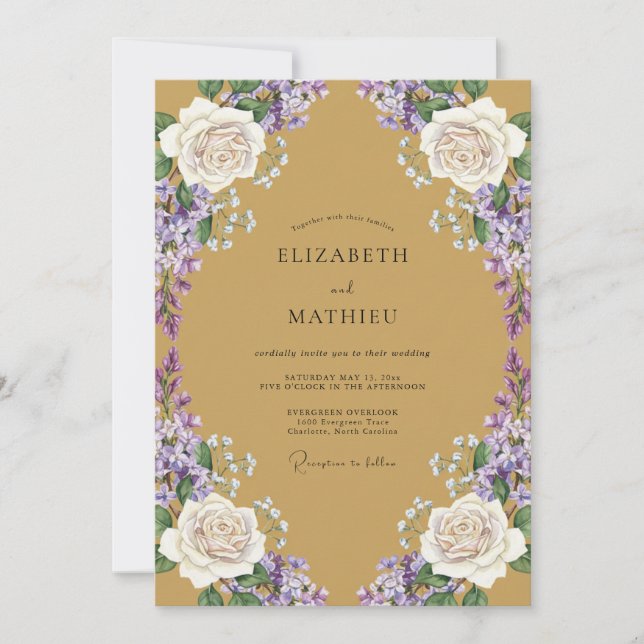 Invitation Mariage Moutarde Violet Wisteria (Devant)