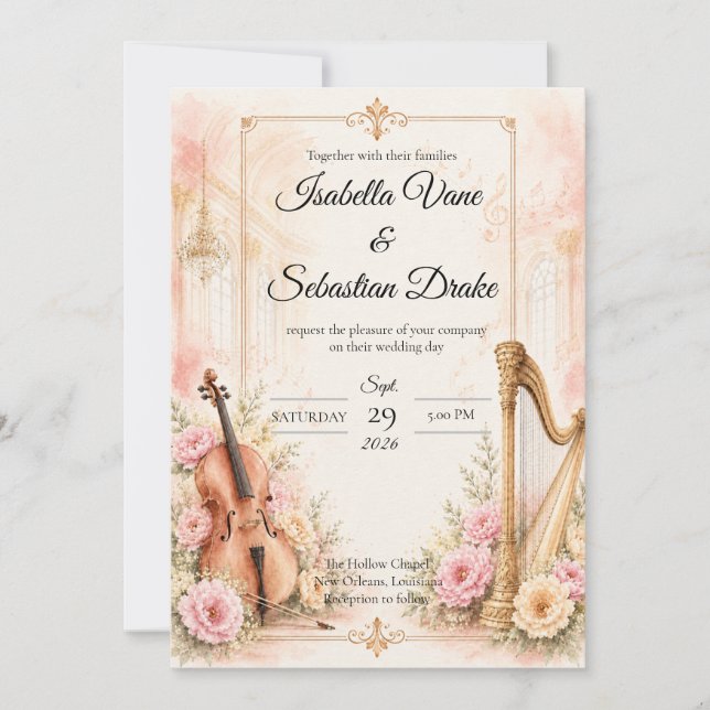 Invitation Mariage Musical Élégant  (Devant)