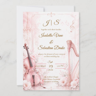 Invitation Mariage Musical Élégant aux Teintes Roses