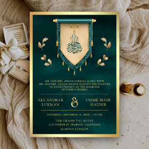 Invitation Mariage Musulman Antique Sarcelle Or Roulé