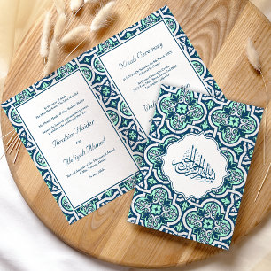 Invitation Mariage musulman arabesque islamique bleu et menth