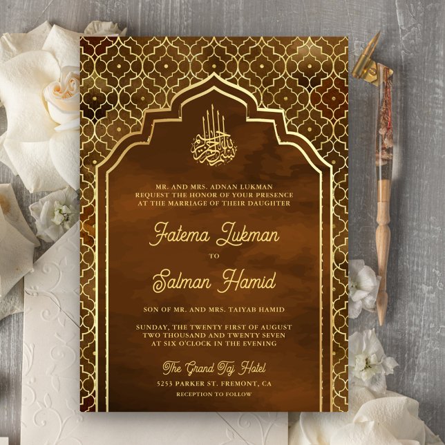 Invitation Mariage Musulman Arc Doré Marron Marocain (Créateur téléchargé)