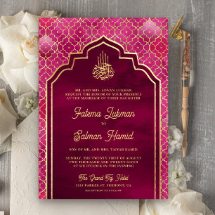Invitation Mariage Musulman Arc Marocain Or Rose Magenta