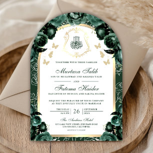 Invitation Mariage Musulman Arch Gold Floral Vert Emeraude