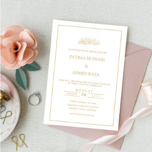 Invitation Mariage Musulman avec Bordure Dorée et Écriture Fo