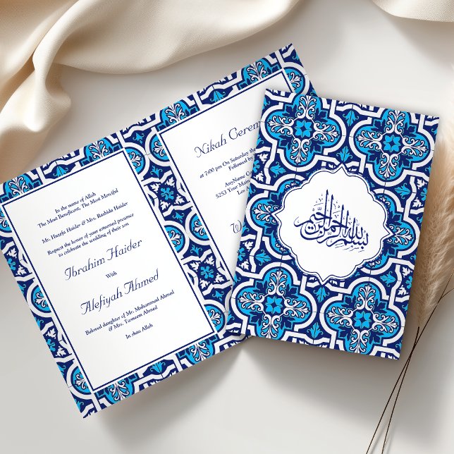 Invitation Mariage musulman bleu et blanc (Créateur téléchargé)