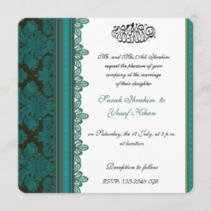 Invitation Mariage musulman de brocard bleu de damassé
