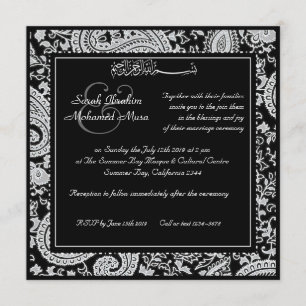 Invitation Mariage musulman de damassé indienne noire et