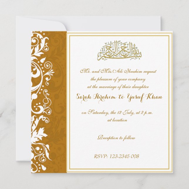 Invitation mariage musulman de la Brocade d'or (Devant)
