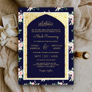 Invitation Mariage musulman de l'Arc d'or rose rose de minuit