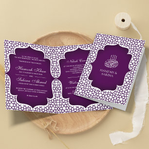 Invitation Mariage Musulman de Style Persan Blanc et Violet
