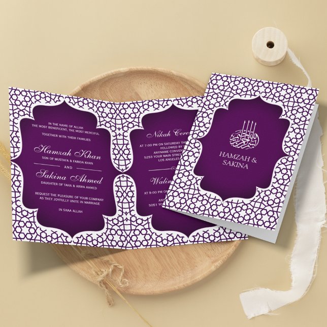 Invitation Mariage Musulman de Style Persan Blanc et Violet (Créateur téléchargé)