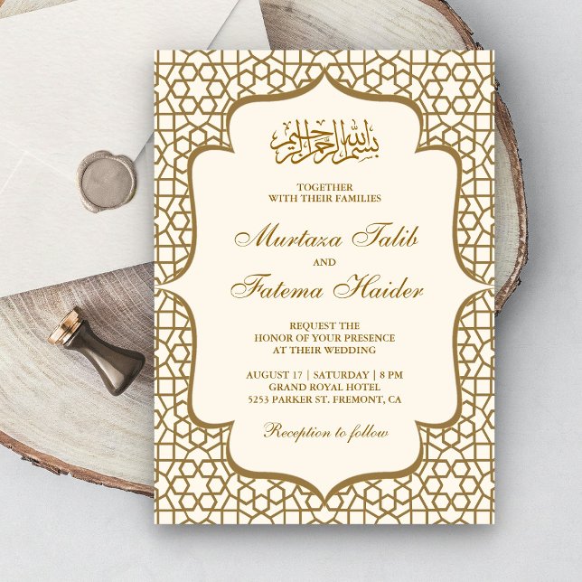 Invitation Mariage musulman de style persan crème et or (Créateur téléchargé)