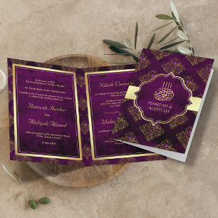 Invitation Mariage Musulman Doré Pourpre Rustique Vintage Dam
