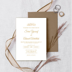 Invitation Mariage Musulman Élégant Minimaliste Or Style Scri