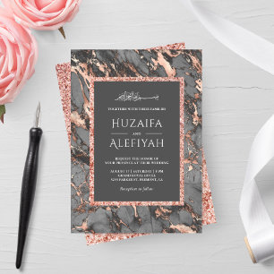 Invitation Mariage Musulman en Marbre Gris Acier Paillettes O