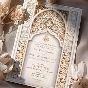 Invitation Mariage musulman et islamique or floral et géométr
