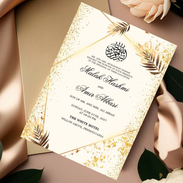 Invitation Mariage musulman Feuille musulman  de luxe (Créateur téléchargé)