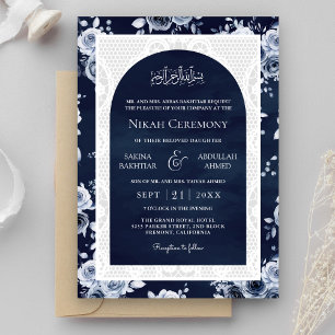 Invitation Mariage Musulman Fleurs Blanc Cassé en Dentelle Bl