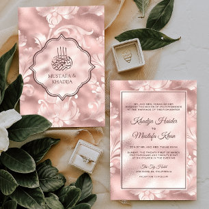 Invitation Mariage Musulman Floral Filigrane Rose Pâle Rustiq
