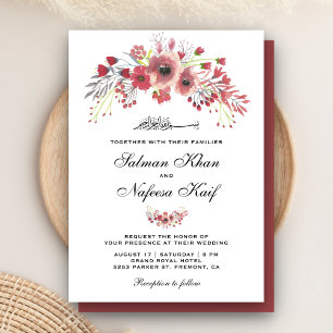 Invitation Mariage Musulman Floral Marsala Poussiéreux Islami