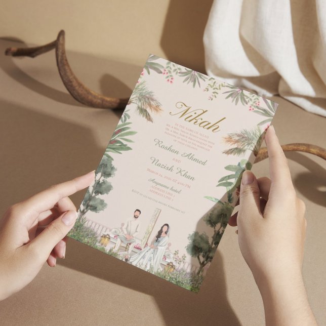 Invitation Mariage musulman floral rose et vert (Créateur téléchargé)