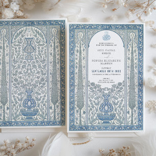 Invitation Mariage Musulman Inspiré de Carreaux Iznik Bleu Bl