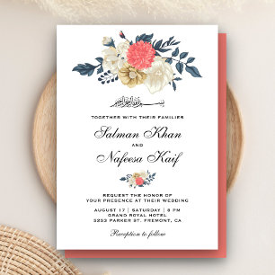 Invitation Mariage Musulman Islamique aux Fleurs de Corail Él