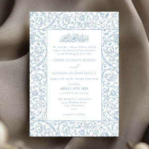 Invitation Mariage musulman islamique bleu poussiéreux floral