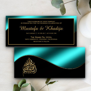 Invitation Mariage Musulman Islamique Bleu Teal Métallisé et